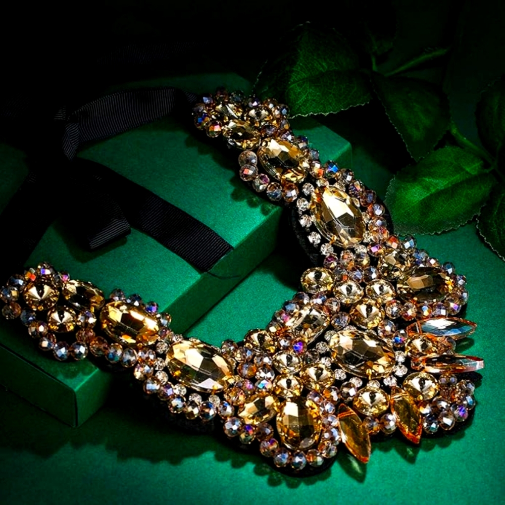 Beautiful Champagne Bejeweled Gothic Romance Collar Necklace